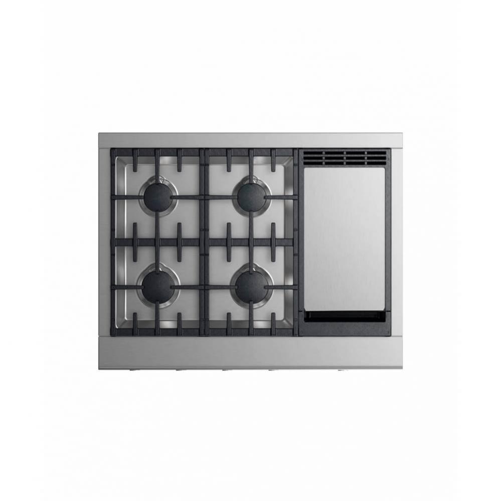 36'' Professional Rangetop, 4 Burners with Griddle, LPG