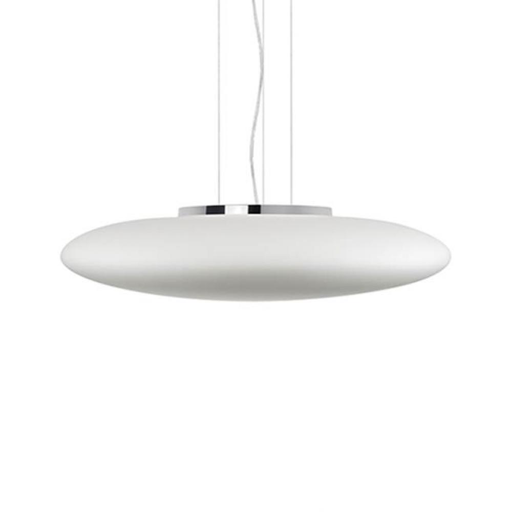 Single Lamp Led Pendant With Grand Ellipse Shaped White Opal Glass, Chrome Canopy And Metal