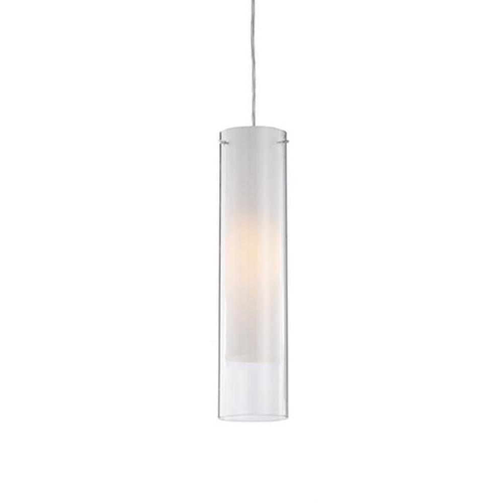 Single Lamp Pendant With Clear Cylinder Glass And White Opal Inner Cylinder Glass. Chrome Metal