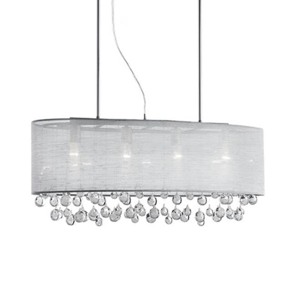 Six Lamp Pendant With Textured Silver Silk Shade And Drops Of Clear Crystal Balls With Bubbles