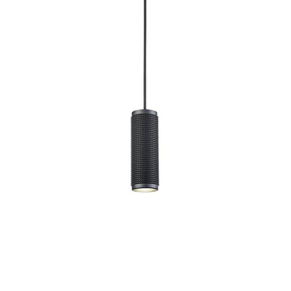 Single Lamp Pendant With Aluminum Cylindrical Shade Embellished By An Oversize Knurled Pattern.