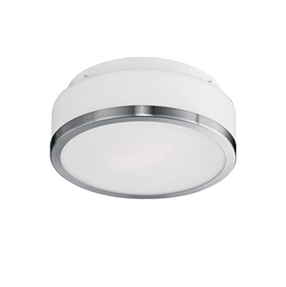 Two Lamp Flush Mount Ceiling Fixture With White Round Opal Blown Glass And Brushed Nickel Metal