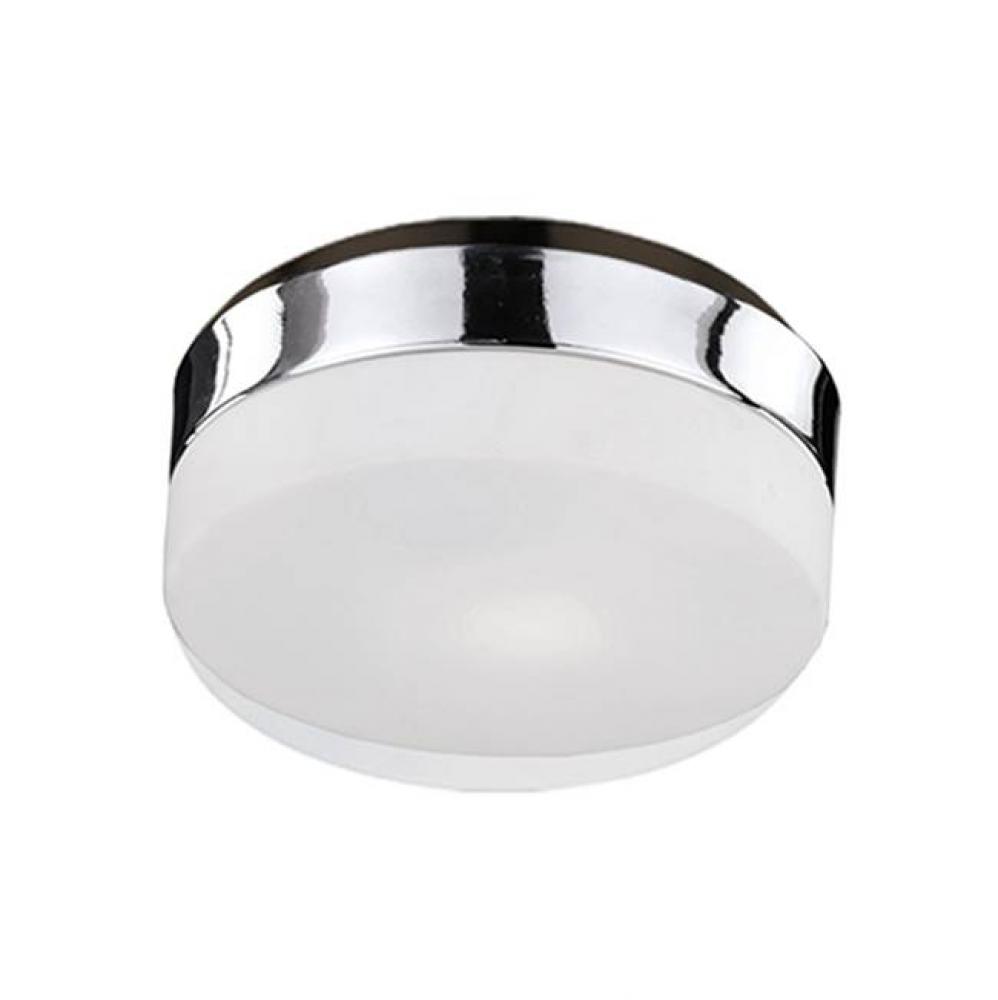 Two Lamp Flush Mount Ceiling Fixture With White Round Opal Glass And Chrome Metal