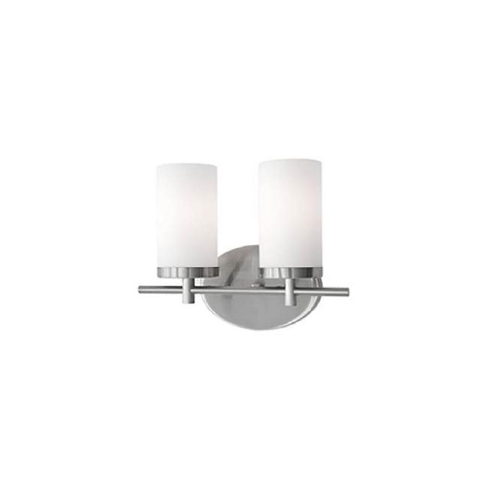 Two Lamp Vanity With White Opal Cylinder Glass And Brushed Nickel Metal