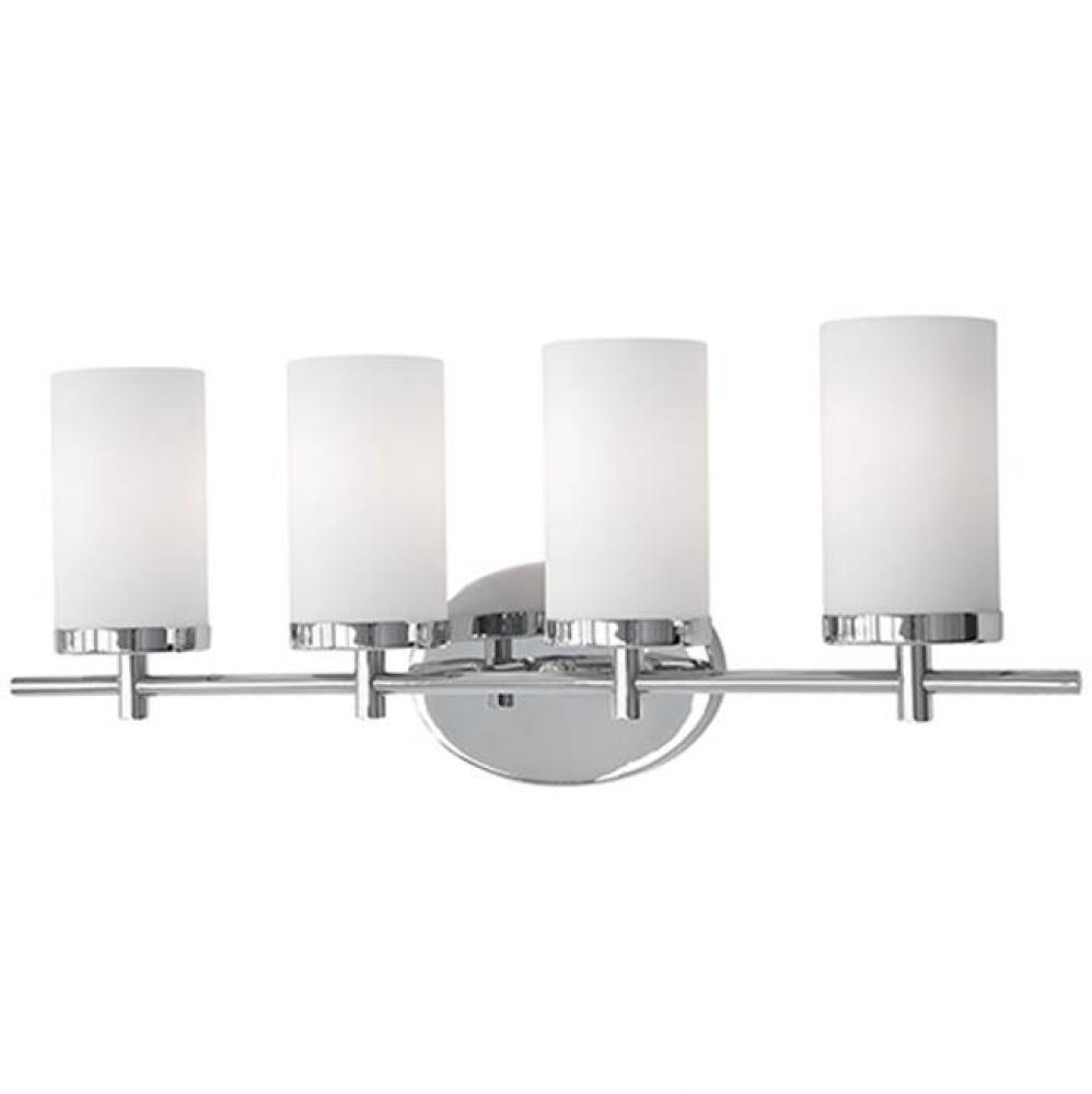 Four Lamp Vanity With White Opal Cylinder Glass And Chrome Metal