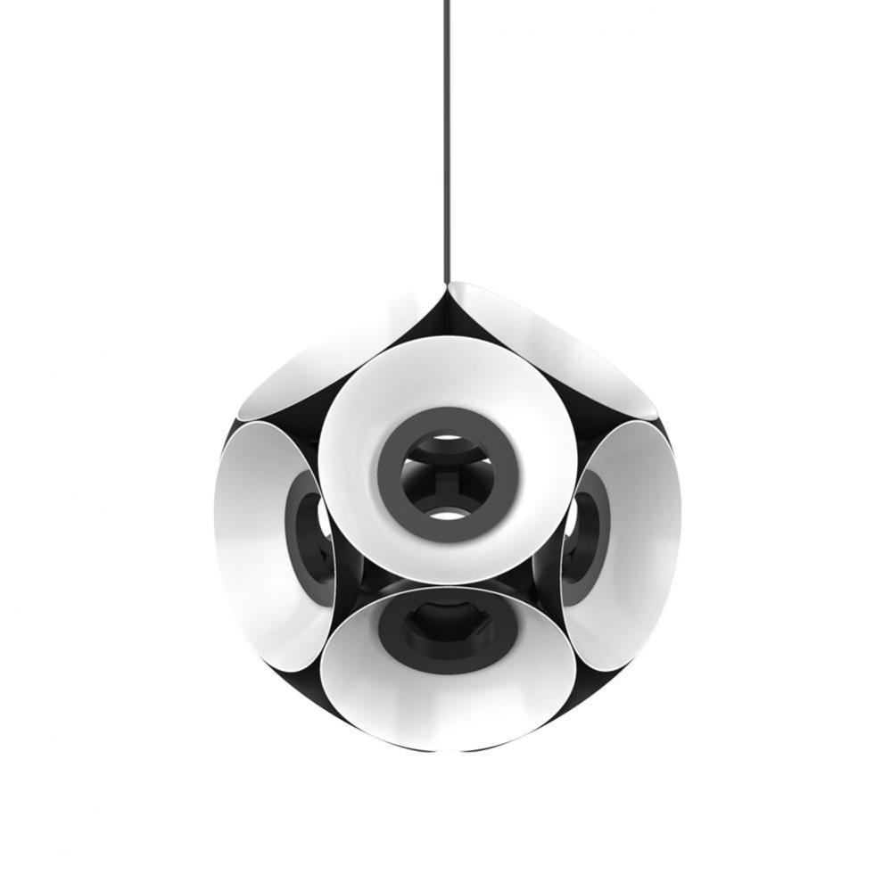 Large-Scale Statement Piece, Multiple Spun-Aluminum Shades Clad A Hollow Core. Fine Textured Dark