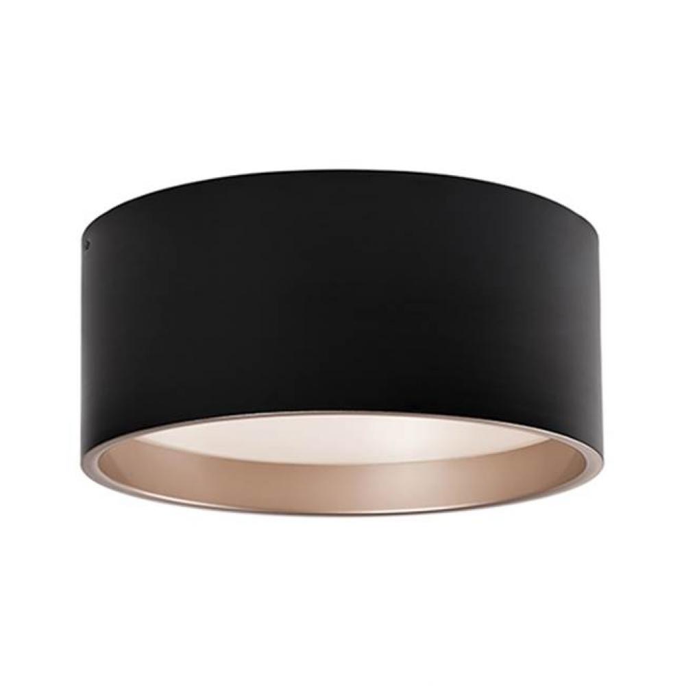 Immaculate In Design Two Toned Round Cylinder Shaped Flush Mount With White Acrylic Diffuser.