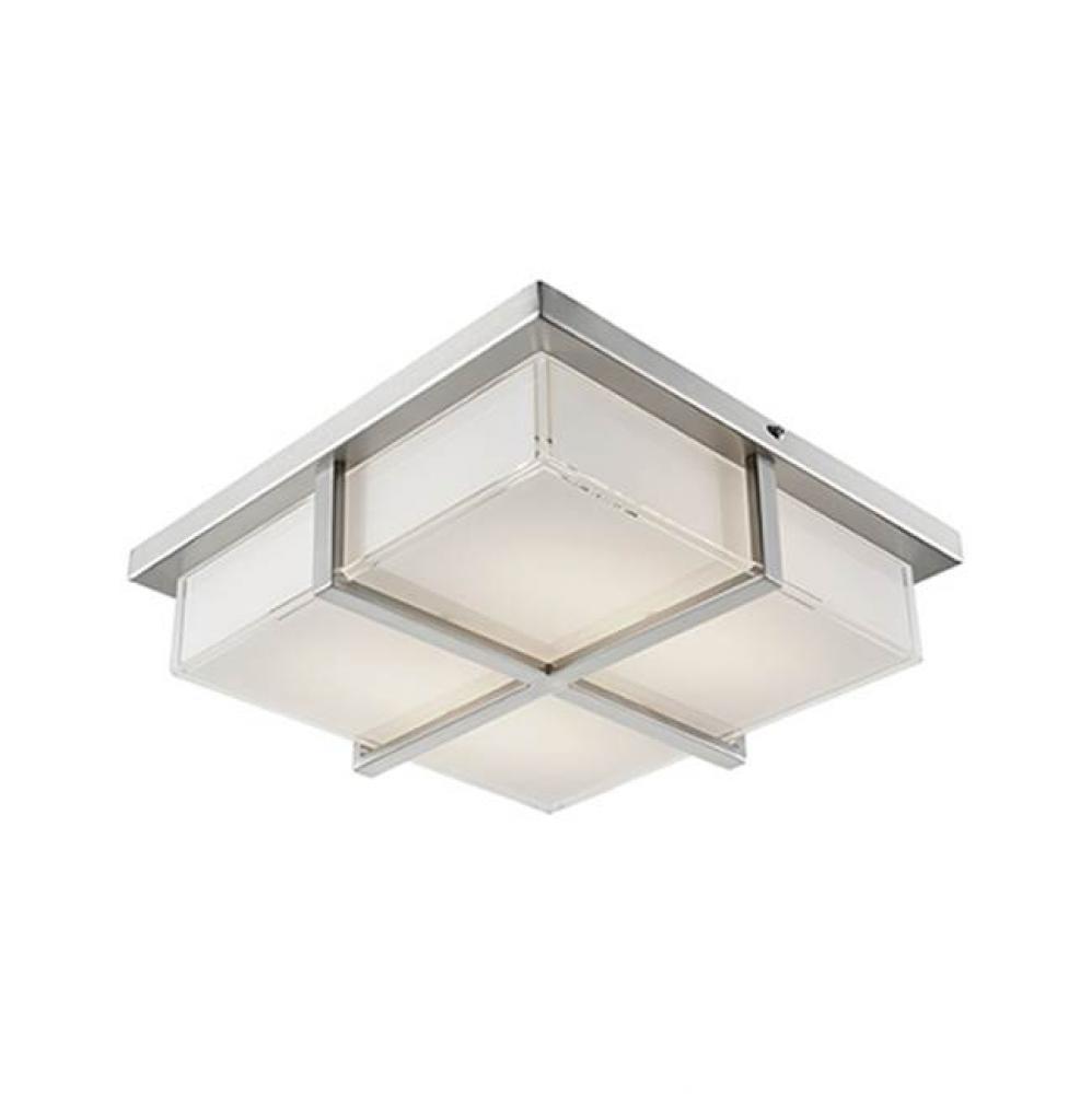 Elegant Square Led Flush Mount With Frosted Glass With Fine Crystal Clear Edges; Polished Chrome