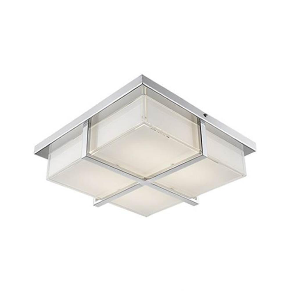 Elegant Square Led Flush Mount With Frosted Glass With Fine Crystal Clear Edges; Polished Chrome