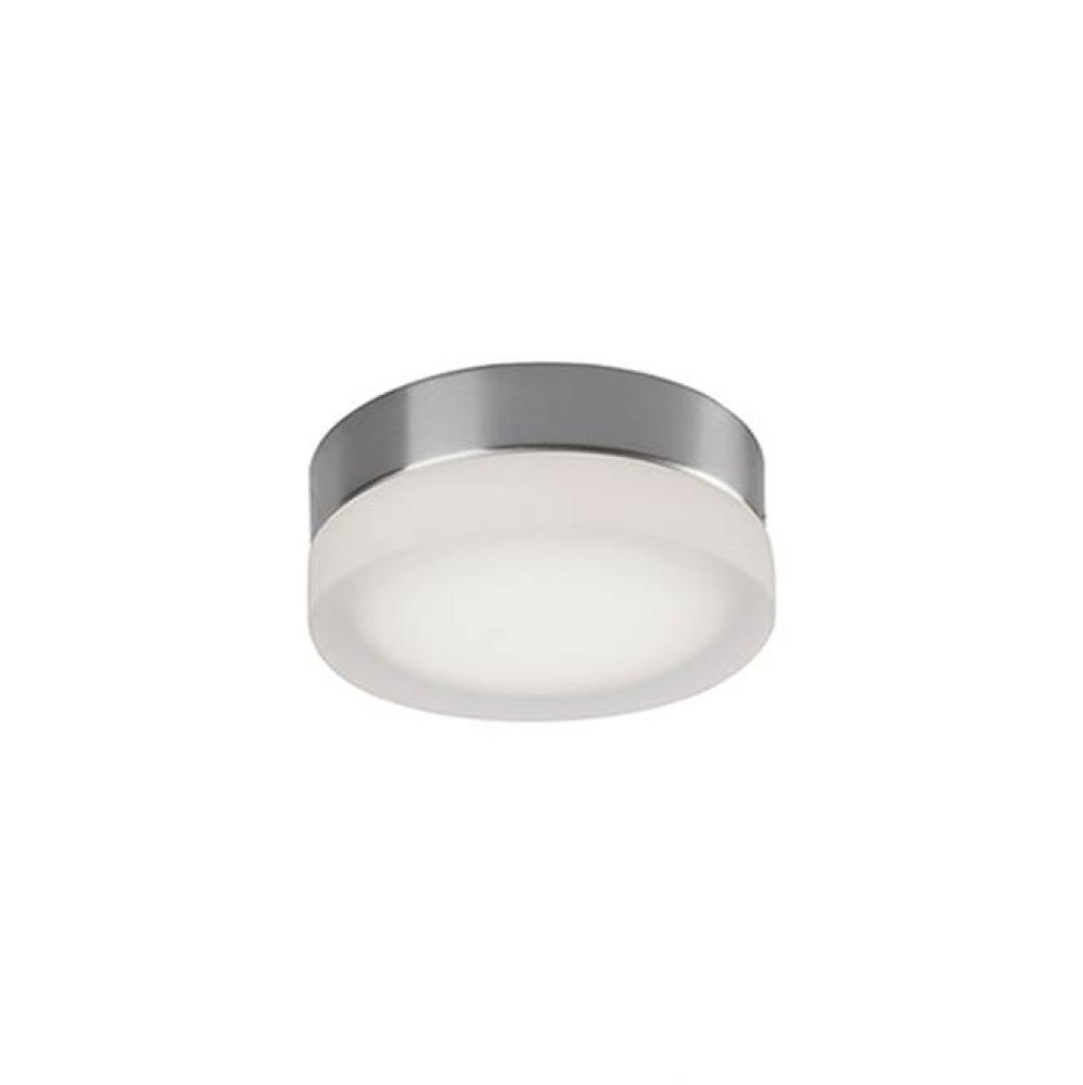 Single Led Round Flush Mount Ceiling Fixture With Two Finishes. Round Glass Polished Surface And