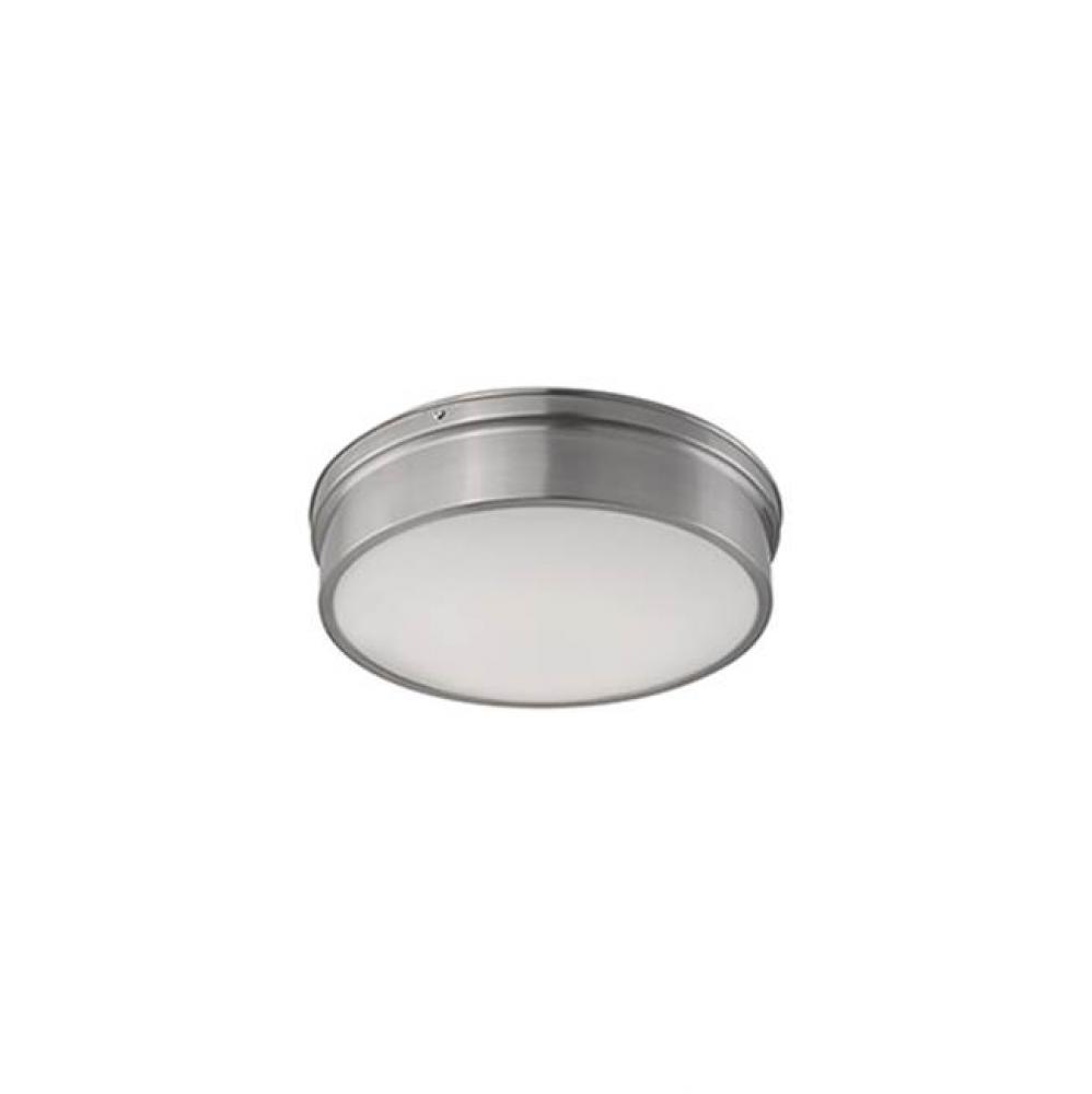 Industrial Designed Led Flush Mount With Fine Brushed Nickel Metal Details. White Opal Glass