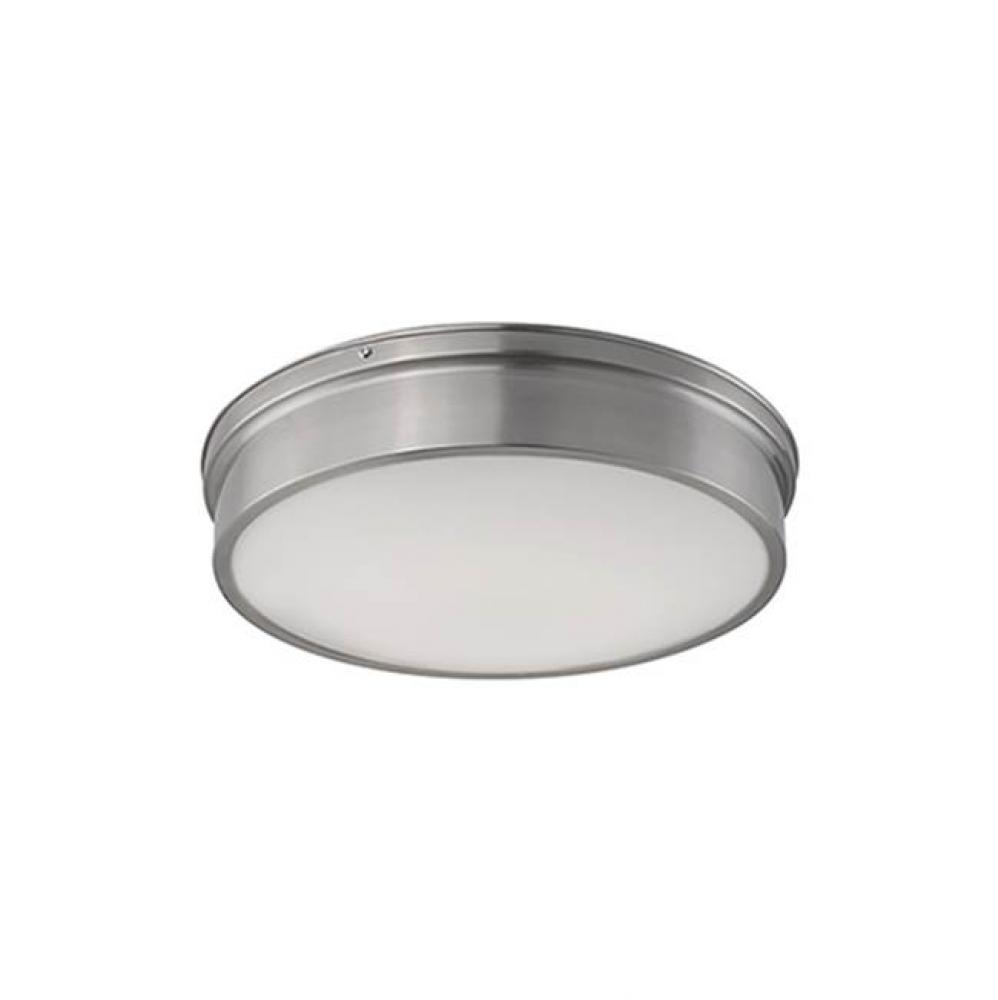 Industrial Designed Led Flush Mount With Fine Brushed Nickel Metal Details. White Opal Glass