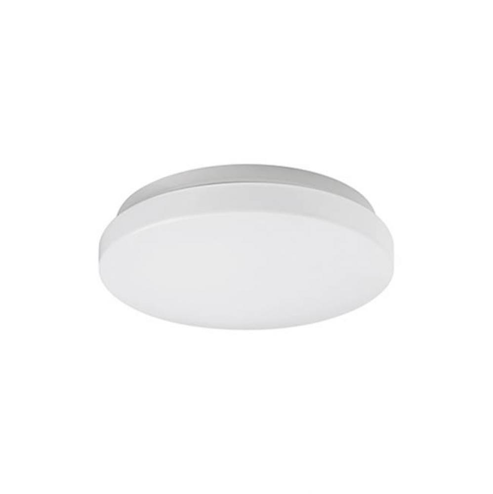 Single Led Flush Mount Ceiling Fixture With Round White Opal Acrylic. Metal Details In Silver