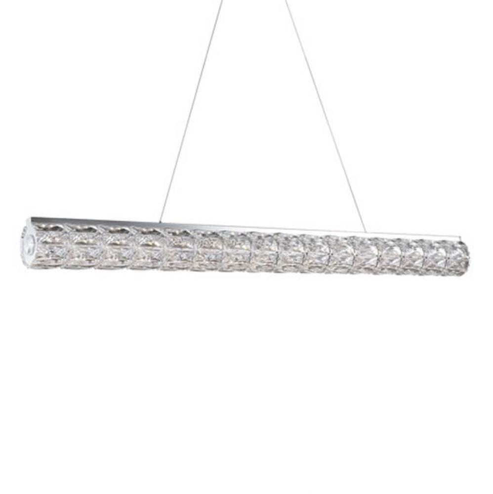 Single Linear Led Cylinder Pendant, With Exquisite Diamond Cut Clear Crystals Which Reflects The