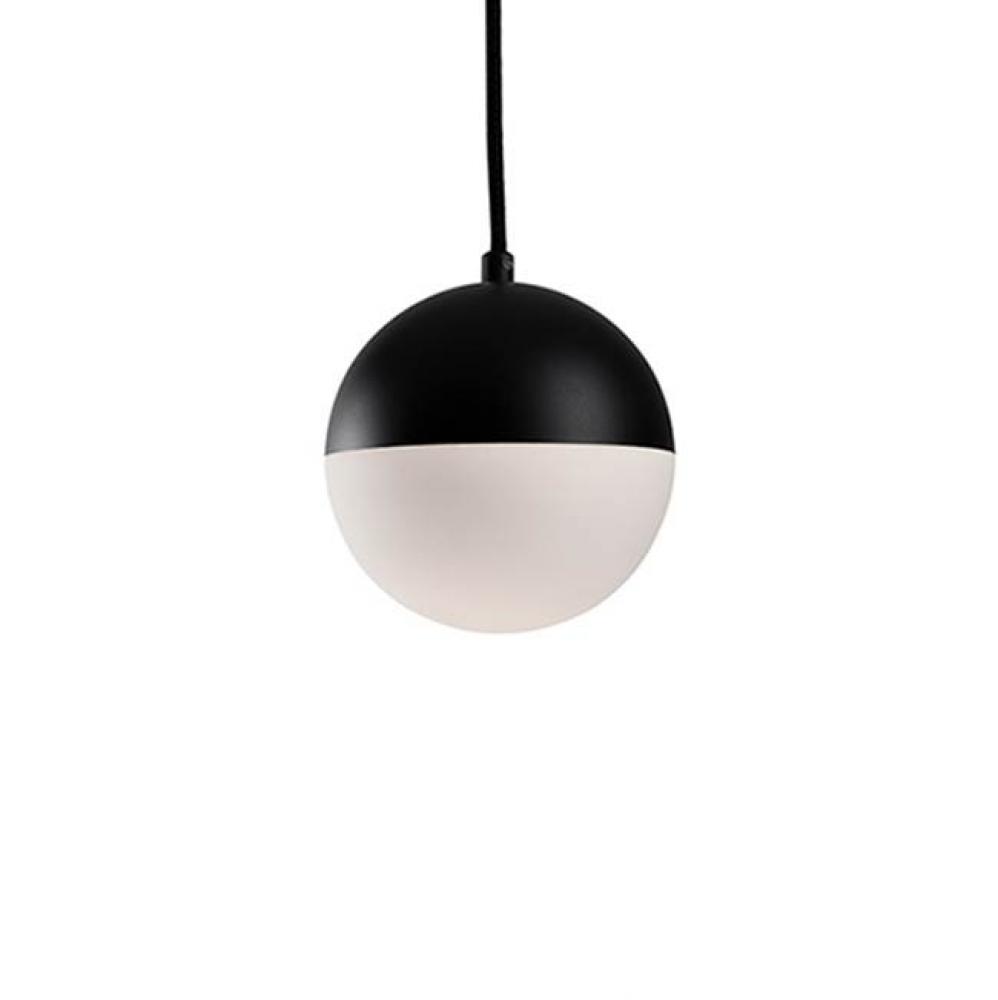 Single Led Retro Styled Orb Shaped Pendant.  The Top Semi Sphere Is Painted Black Metal Which