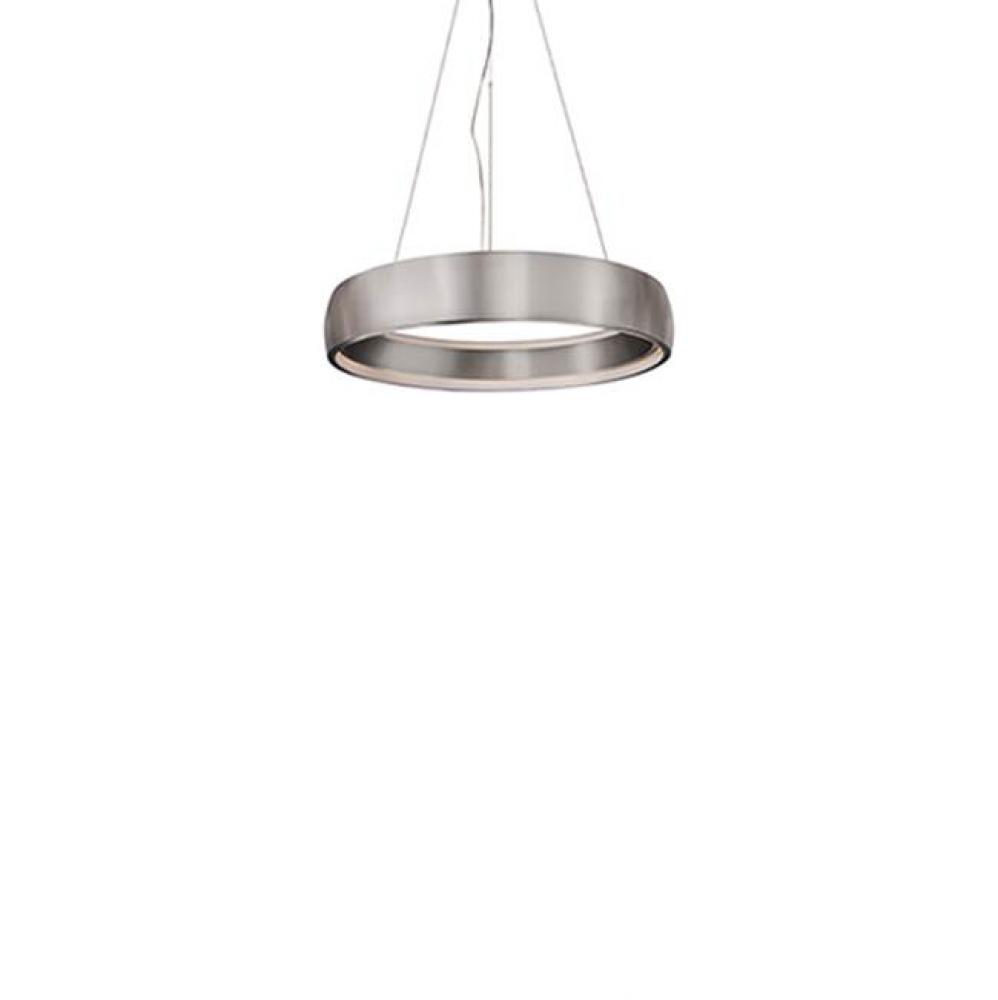 Aircraft Cable Suspended Circular Pendant With Circular Canopy. Soft Up/Down Light Is Emitted