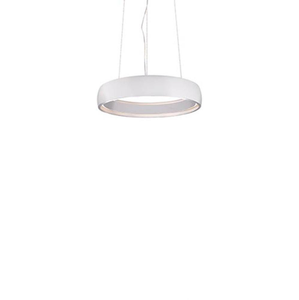 Aircraft Cable Suspended Circular Pendant With Circular Canopy. Soft Up/Down Light Is Emitted