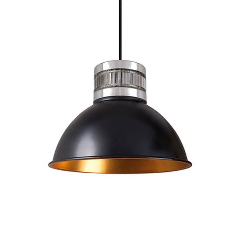 Single Led Pendant With Colored Dome Shade Available In Either; Matte Black Exterior With Gold