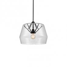 Kuzco 461418-CL/BK - Single Lamp Pendant With Revolved Glass Shade Rest Atop A Visible Metal Inner Structure.