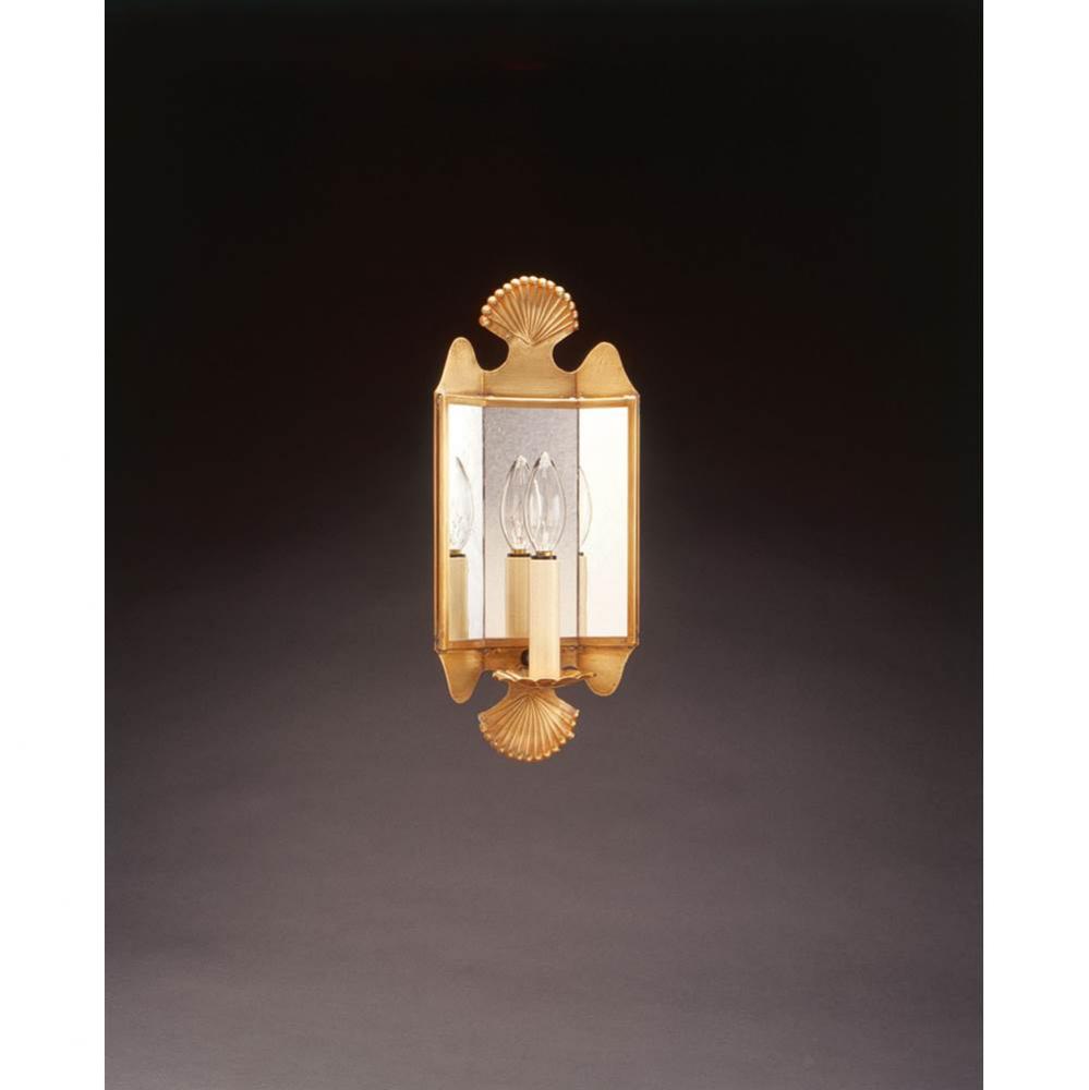 Mirrored Wall Sconce Crimp Top And Bottom Antique Brass 1 Cnadelabra Socket Plain Mirror