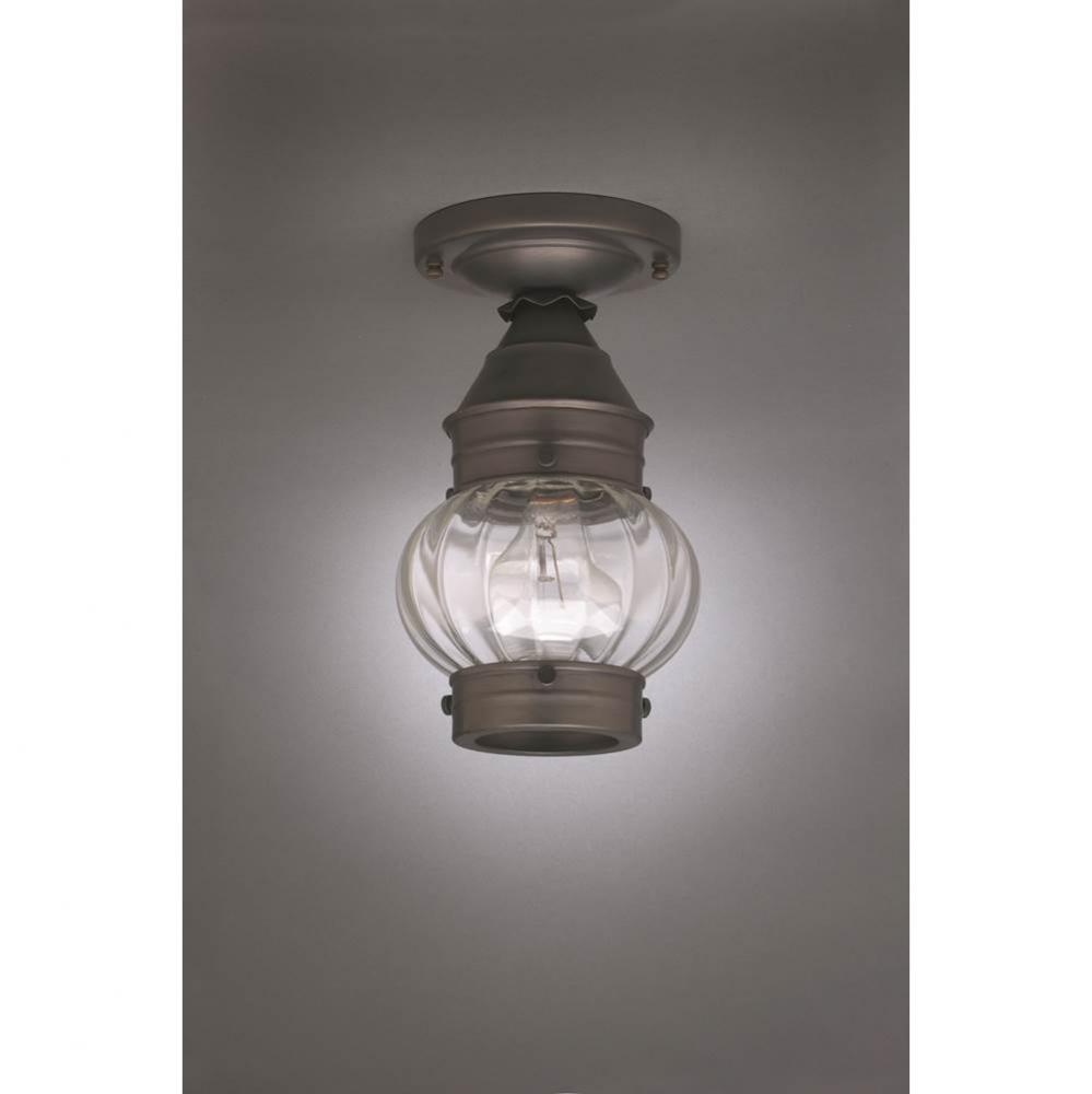 Onion Flush No Cage Dark Antique Brass Medium Base Socket Optic Glass
