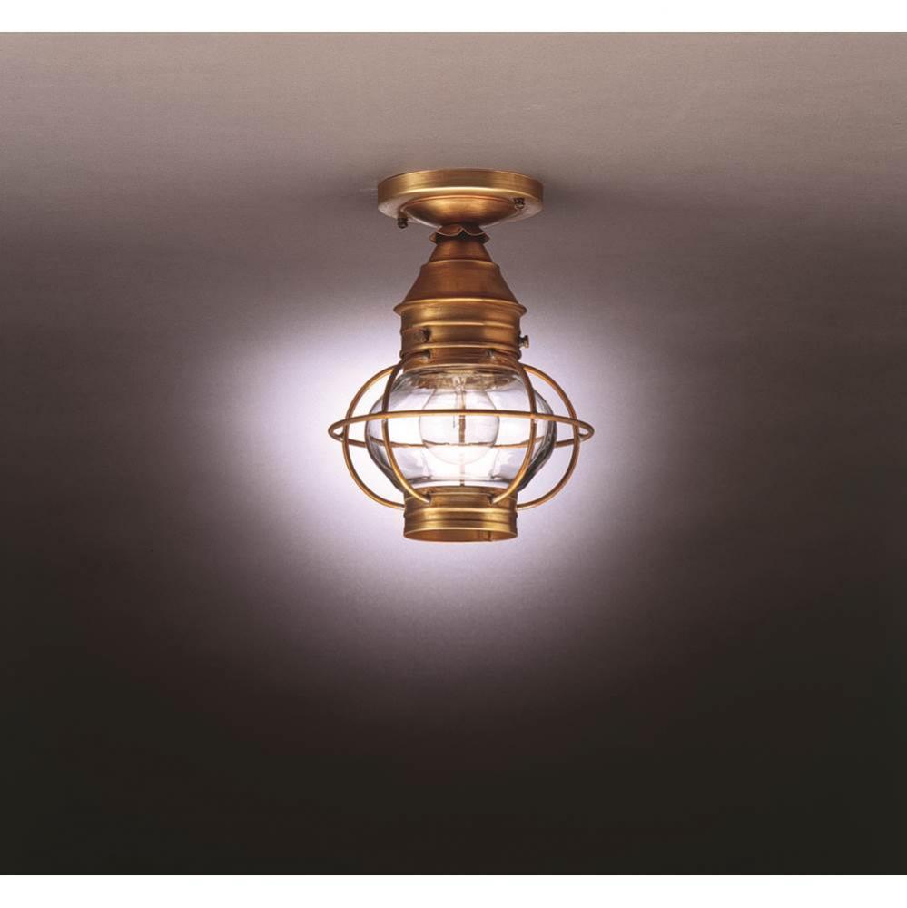 Caged Onion Flush Dark Brass Medium Base Socket Clear Glass