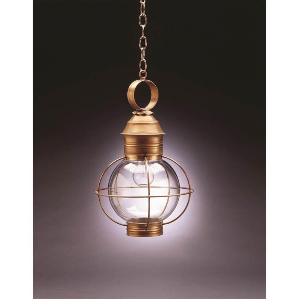 Caged Round Hanging Dark Antique Brass Medium Base Socket Clear Glass