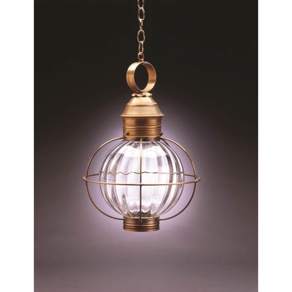 Caged Round Hanging Dark Antique Brass Medium Base Socket Optic Glass