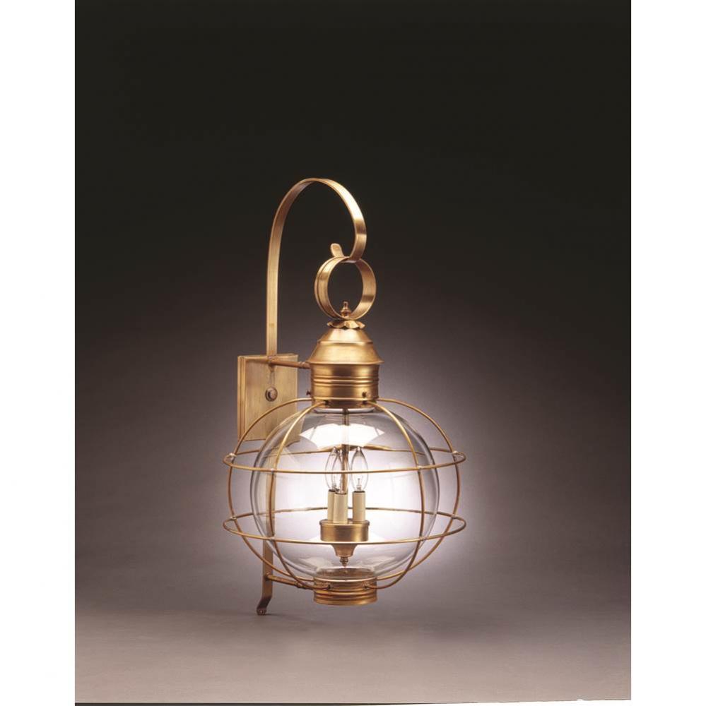 Caged Round Wall Dark Brass 3 Candelabra Sockets Clear Glass