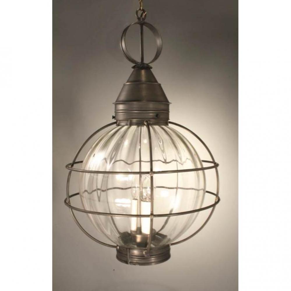 Caged Round Hanging Dark Antique Brass 3 Candelabra Sockets Optic Glass