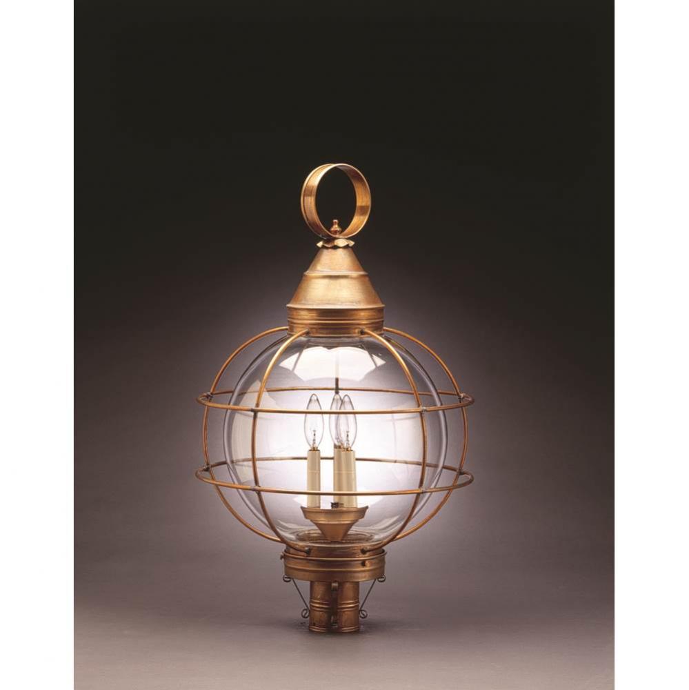 Caged Round Post Verdi Gris 3 Candelabra Sockets Clear Glass