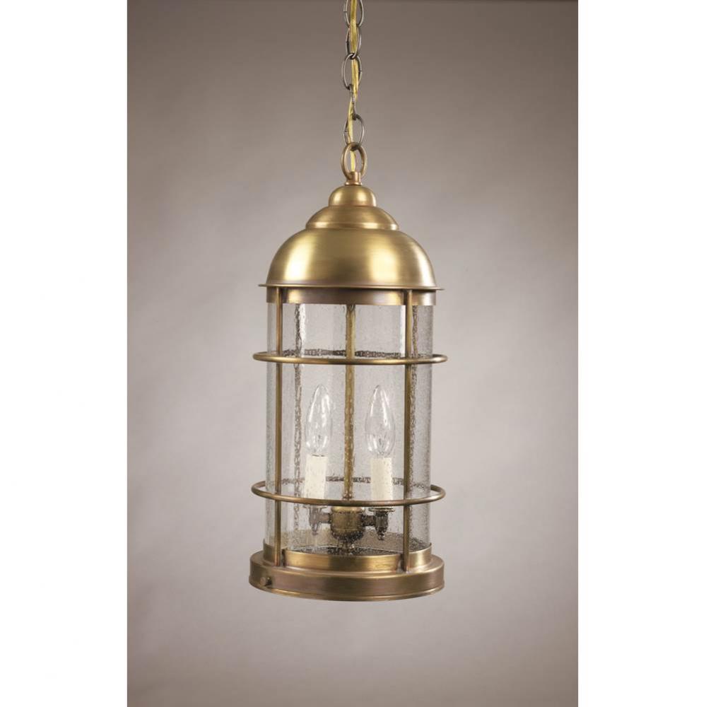 Nautical Hanging Dark Antique Brass 2 Candelabra Sockets Clear Seedy Glass
