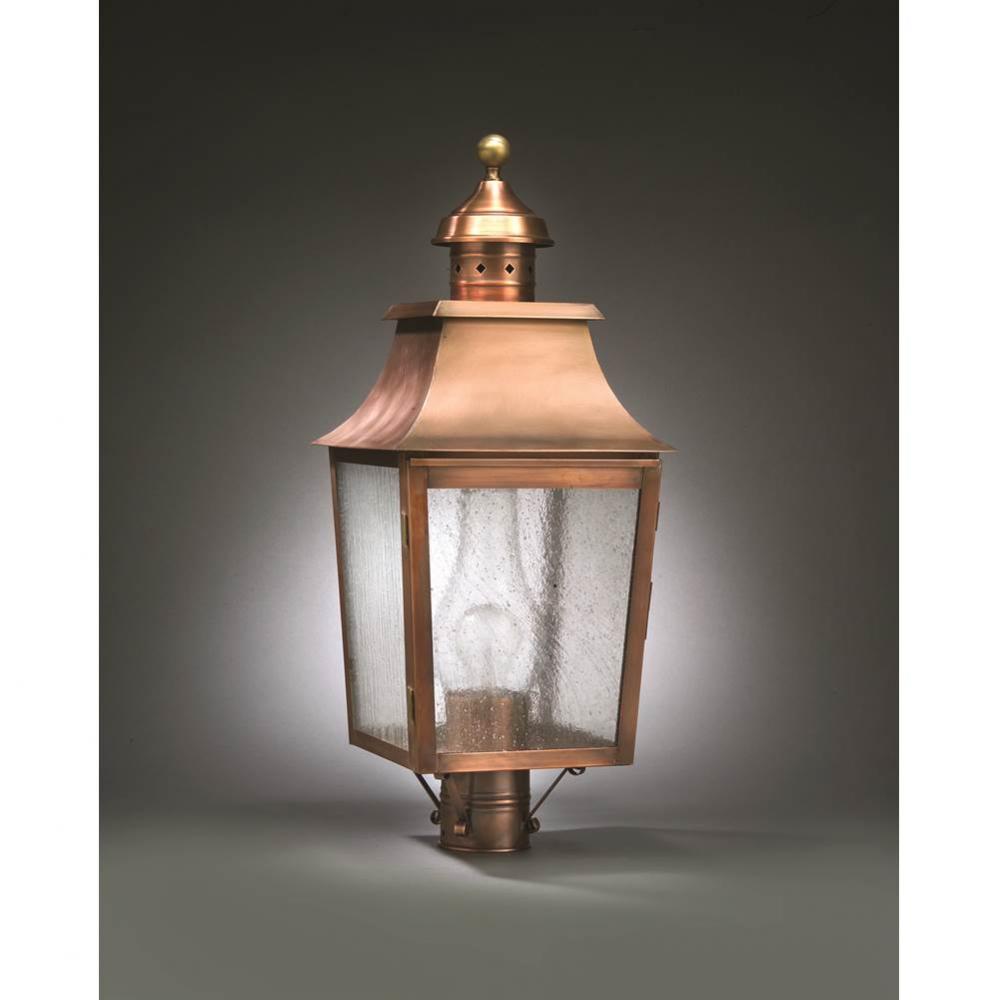 Pagoda Post Dark Brass Medium Base Socket With Chimney Clear Seedy Glass