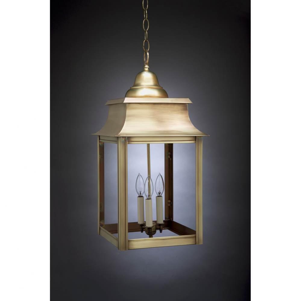 Pagoda Hanging Dark Brass 3 Candelabra Sockets Clear Glass