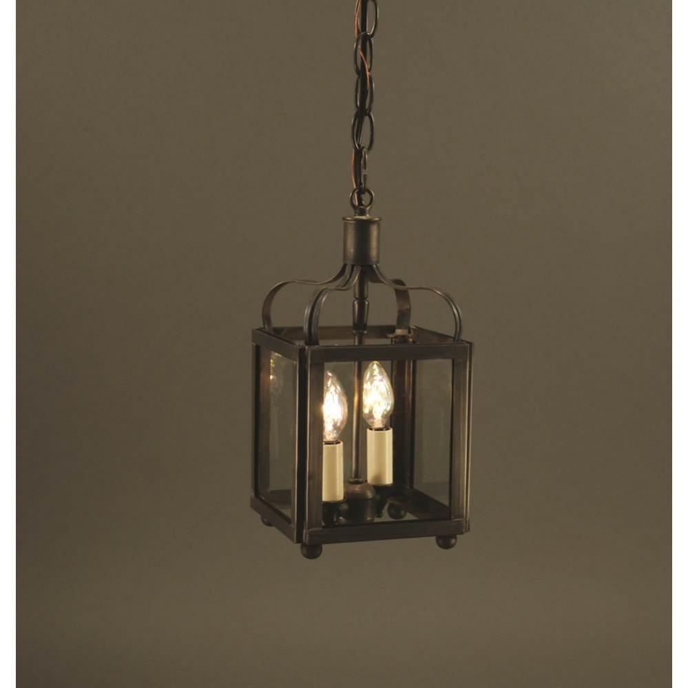 Crown Small Hanging Dark Antique Brass 2 Candelabra Sockets Clear Glass