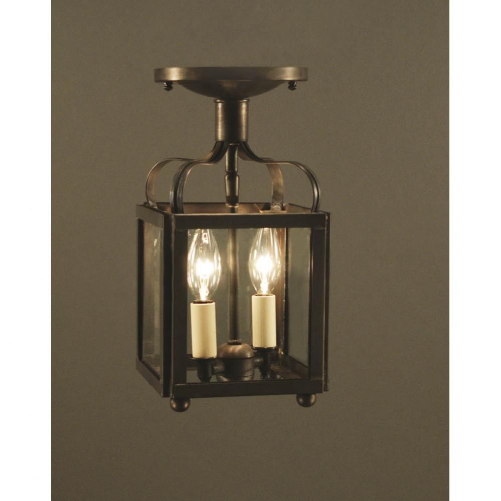 Crown Small Flush Dark Brass 2 Candelabra Sockets Clear Glass