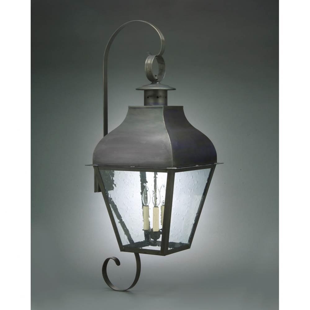 Curved Top Wall Verdi Gris 3 Candelabra Sockets Clear Seedy Glass