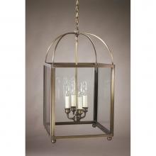 Northeast Lantern 6832-AB-LT4-CLR - Square Corners Hanging Antique Brass 4 Candelabra Sockets Clear Glass