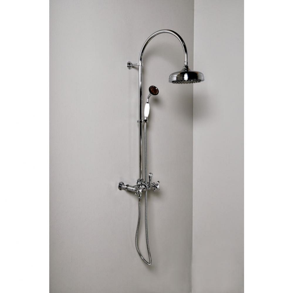 Chrome Exposed Wall Mount Shower Set,Includes Diverter Valve, Handheld Shower, B