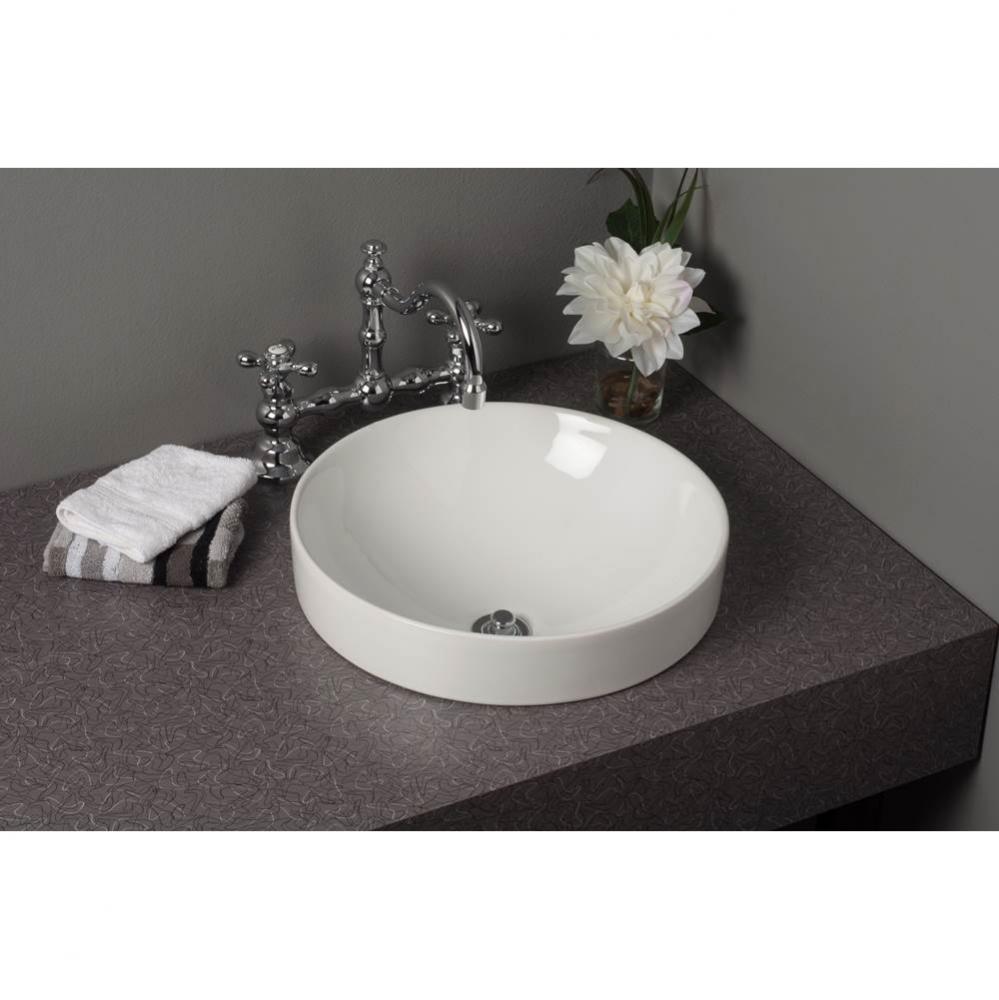 Fireclay Round Semi  Drop-In Lavatory Sink, Gloss White, 16'' X 3'', Bowl Dept