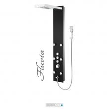 Tenzo TZG1-BK-FL/3L - Shower Col. Temp Glass Fluvia [Sh. Head Led 6 Jets Hand Shwr] Thermo./Vol. Ctrl Valve Black Finish