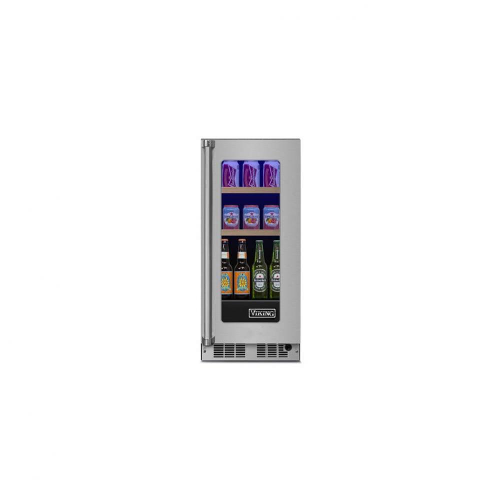 15''W. Refrigerated Beverage Center-Clear Glass-Stainless