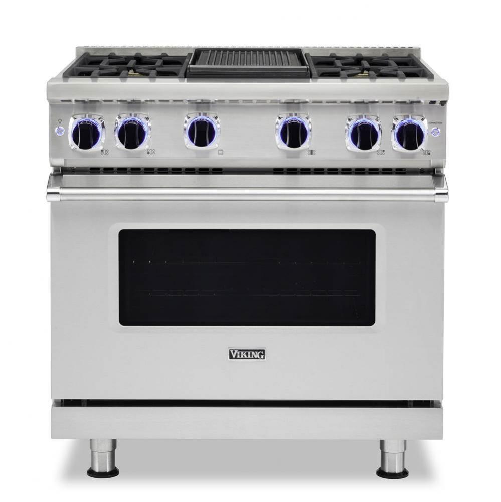 36''W./24''D. Gas Sealed Burner Range-4 Burners/Griddle-Stainless-LP