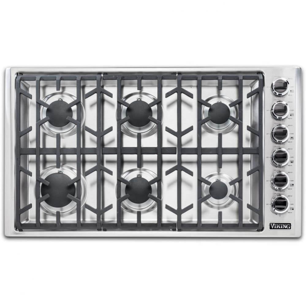 36''W. Gas Cooktop-6 Burners-Stainless